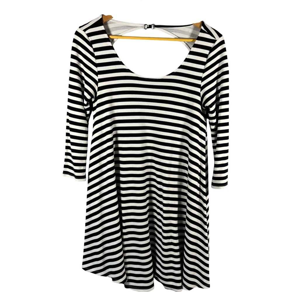 American Eagle Outfitters Black White Striped Cutout Back Tunic Dress Size M